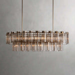 Oval Glass Panel Chandelier with Metal Frame 4-17 Lights Adjustable Height for Dining Room & Entryway