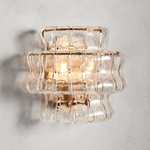 Textured Glass Wall Sconce Light Fixture with Curved Shade for Living Room Bedroom Dining Room | Hardwired 2-Bulb Accent Lighting