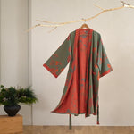 Women's Japanese-Style Cotton Gauze Robe with Oversized Botanical Print | Lightweight Kimono Wrap for Loungewear & Sleepwear