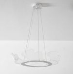 Round Pendant Light with Acrylic Leaf Diffuser 27 in Gold Adjustable Height LED for Kitchen Dining Room Office Bedroom Modern Flush Mount Fi