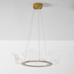 Round Pendant Light with Acrylic Leaf Diffuser 27 in Gold Adjustable Height LED for Kitchen Dining Room Office Bedroom Modern Flush Mount Fi