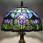 Stained Glass Table Lamp 18 Inch Height Multicolor Shade Bedside Reading Light E26 Socket Vintage Accent Lighting Decorative Bedroom Night L