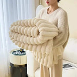 Plush Striped Throw Blanket - Faux Fur Weighted Comfort Blanket for Couch & Bed - Ultra Soft Decorative Stripe Pattern for Living Room &