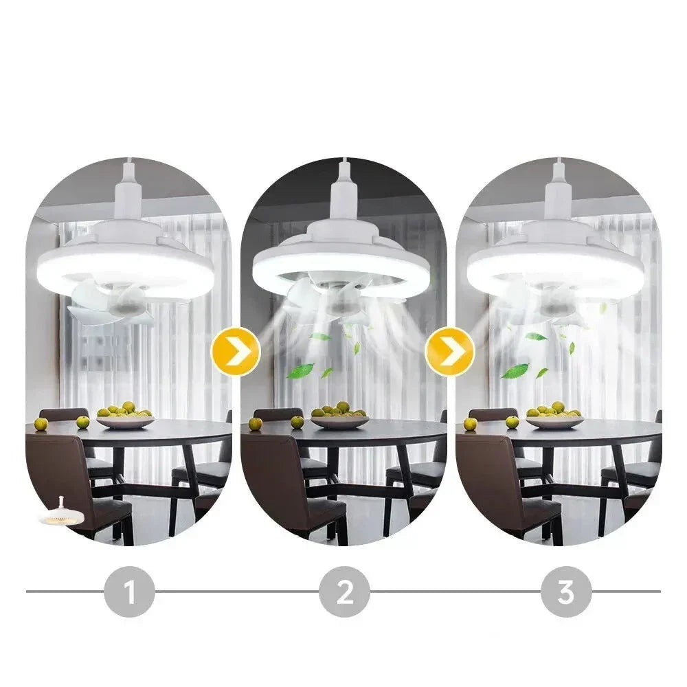 E27 Ceiling Fan Light with Remote, Adjustable Airflow & LED Dimming, 360° Rotation for Living Room, Bedroom
