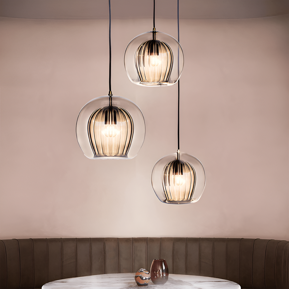 Spherical Glass Hanging Light with Adjustable Height for Kitchen Island, Dining Table, Bedroom | E27 Socket | Modern Orb Fixture for Home
