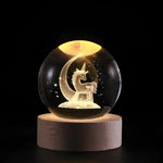 3D Engraved Crystal Planet Sphere Night Light on Wood Base USB Powered Desk Lamp Warm White LED Glow for Bedroom Living Room Nursery Space