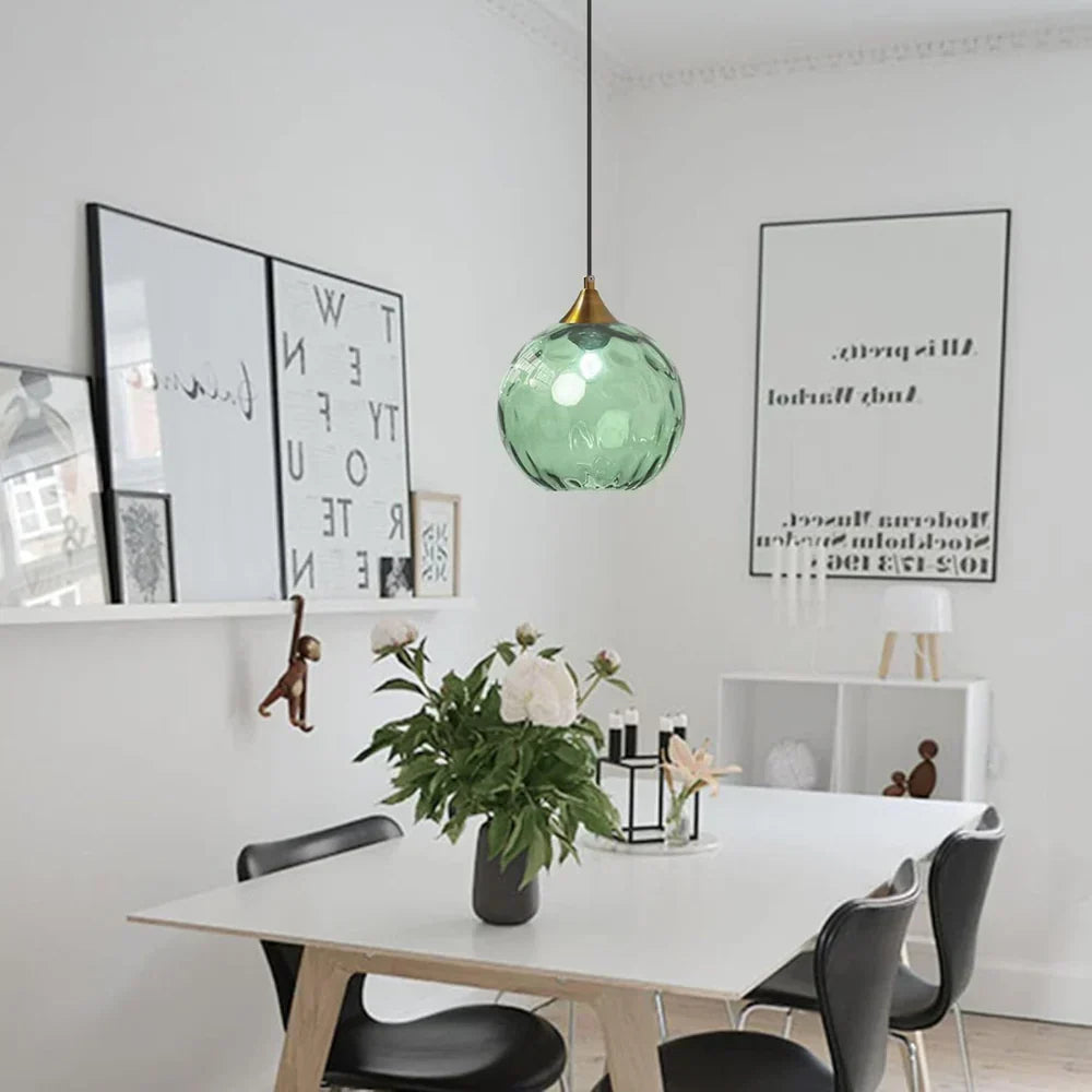 Textured Glass Globe Hanging Light 7.9 Inch Dining Room Island Fixture Adjustable Height Modern Sphere Pendant Minimalist Ceiling Lamp for K