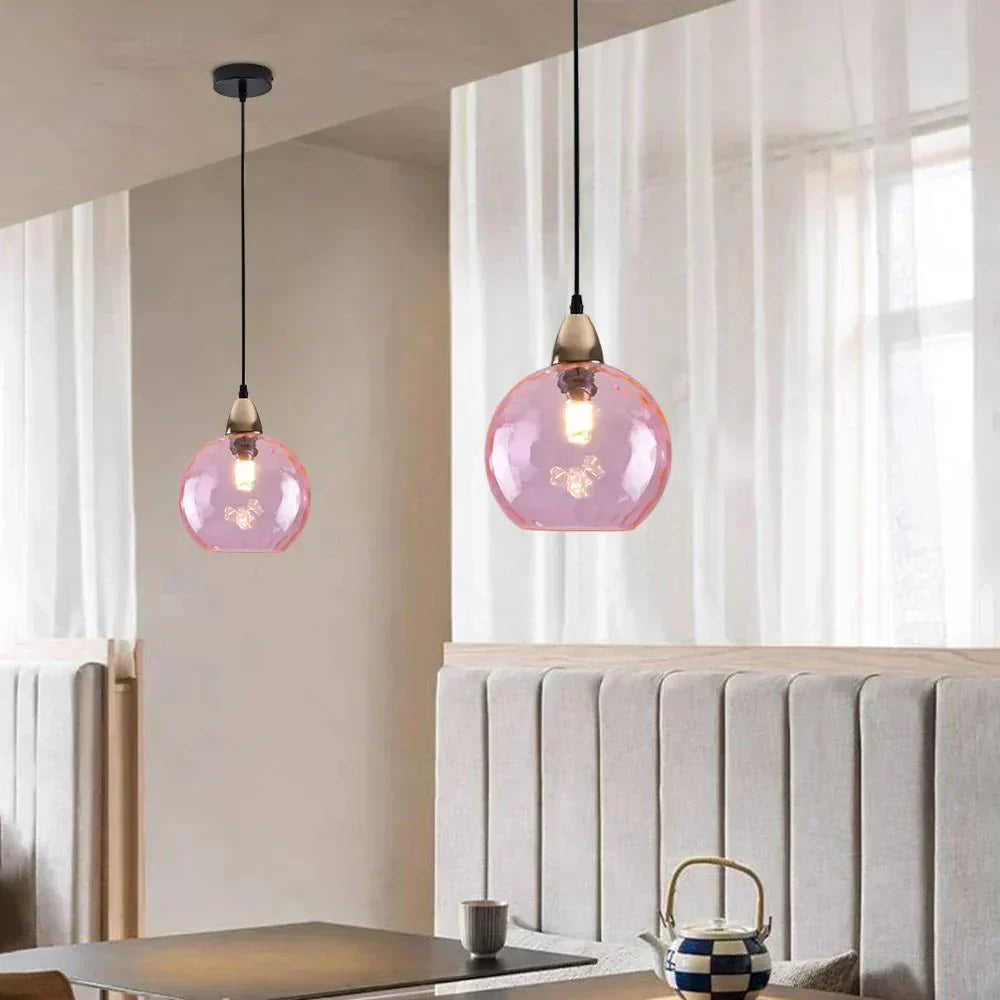 Textured Glass Globe Hanging Light 7.9 Inch Dining Room Island Fixture Adjustable Height Modern Sphere Pendant Minimalist Ceiling Lamp for K