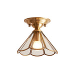 Brass Semi-Flush Mount Ceiling Light with Scalloped Dome Shade – Single Socket Colonial Style for Hallway, Bedroom & Kitchen
