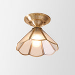 Brass Semi-Flush Mount Ceiling Light with Scalloped Dome Shade – Single Socket Colonial Style for Hallway, Bedroom & Kitchen