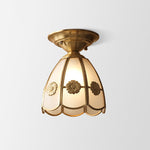 Brass Semi-Flush Mount Ceiling Light with Scalloped Dome Shade – Single Socket Colonial Style for Hallway, Bedroom & Kitchen