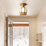 Brass Semi-Flush Mount Ceiling Light with Scalloped Dome Shade – Single Socket Colonial Style for Hallway, Bedroom & Kitchen