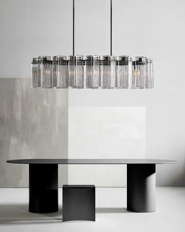 Oval Glass Panel Chandelier with Metal Frame 4-17 Lights Adjustable Height for Dining Room & Entryway