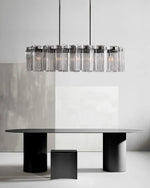 Oval Glass Panel Chandelier with Metal Frame 4-17 Lights Adjustable Height for Dining Room & Entryway