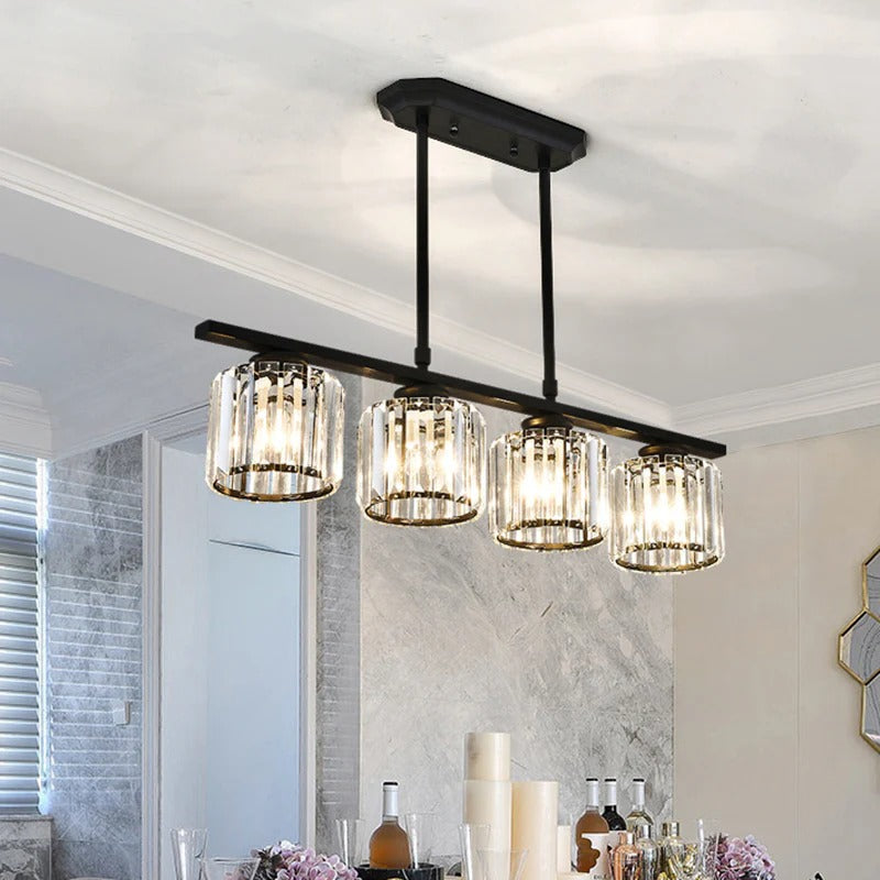 Hanging Fixture with Clear Glass Globes – 3 or 4 Bulb Multi-Head Suspension – Height Adjustable 14-28 in – Black or Gold Metal Frame for Kit