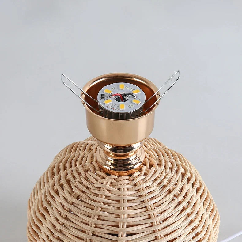 Boho Rattan Pleated Cone Table Lamp