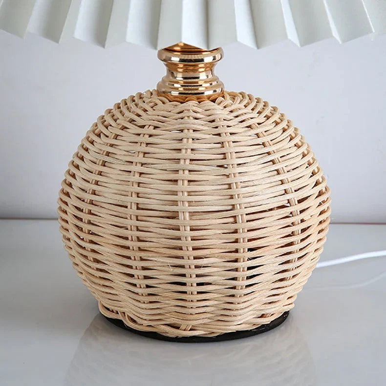 Boho Rattan Pleated Cone Table Lamp