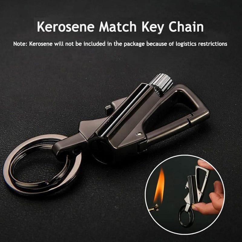 Refillable Fire Starter Keychain Bottle Opener Zinc Alloy 3.5 Inches Water-Resistant Windproof EDC Lighter Black Silver Gold for Camping Hiking S