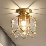 Flush Mount Ceiling Light with Clear Glass Shade in Antique Brass Finish – Single-Bulb Colonial Style for Hallways, Entryways & Bedrooms