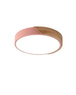 Round Flush Mount Ceiling Light with Wood Accent and Integrated LED – Modern Low Profile Fixture in 9, 12, 16, 20, and 24 inch Sizes for Liv