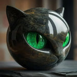 Glossy Resin Feline Figurine with Mesmerizing Gaze – Decorative Cat Statue for Desk, Shelf & Living Room Display – Modern Animal Sculpture