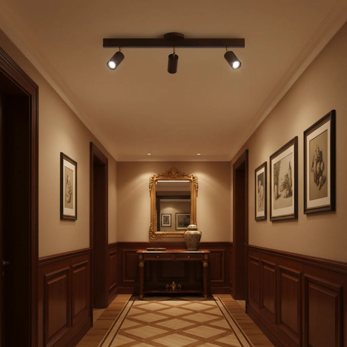 Track Lighting Fixture Wood Finish Adjustable Spotlights for Kitchen Living Room Hallway Bar Rail Ceiling Mount Directional Accent Lights