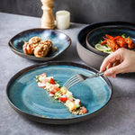 Porcelain Dinnerware Set 11-Piece Aqua Blue Plates Bowls Service for 4 Complete Kitchen Tableware Family Dining Entertaining Microwave Dishw