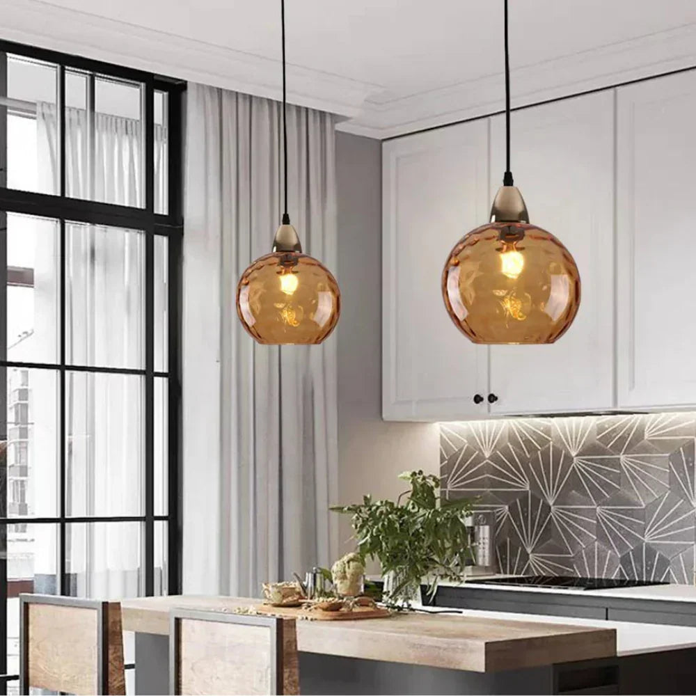 Textured Glass Globe Hanging Light 7.9 Inch Dining Room Island Fixture Adjustable Height Modern Sphere Pendant Minimalist Ceiling Lamp for K
