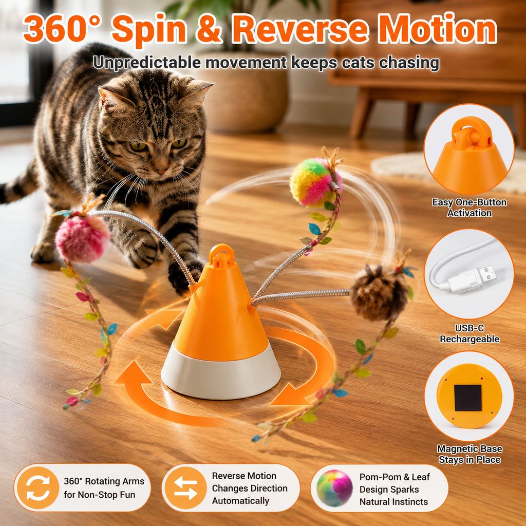 Dotisk MiaSpin 360 Magnetic Rotating Cat Teaser Toy for Indoor Cats - USB-C Hands-Free Play to Beat Boredom