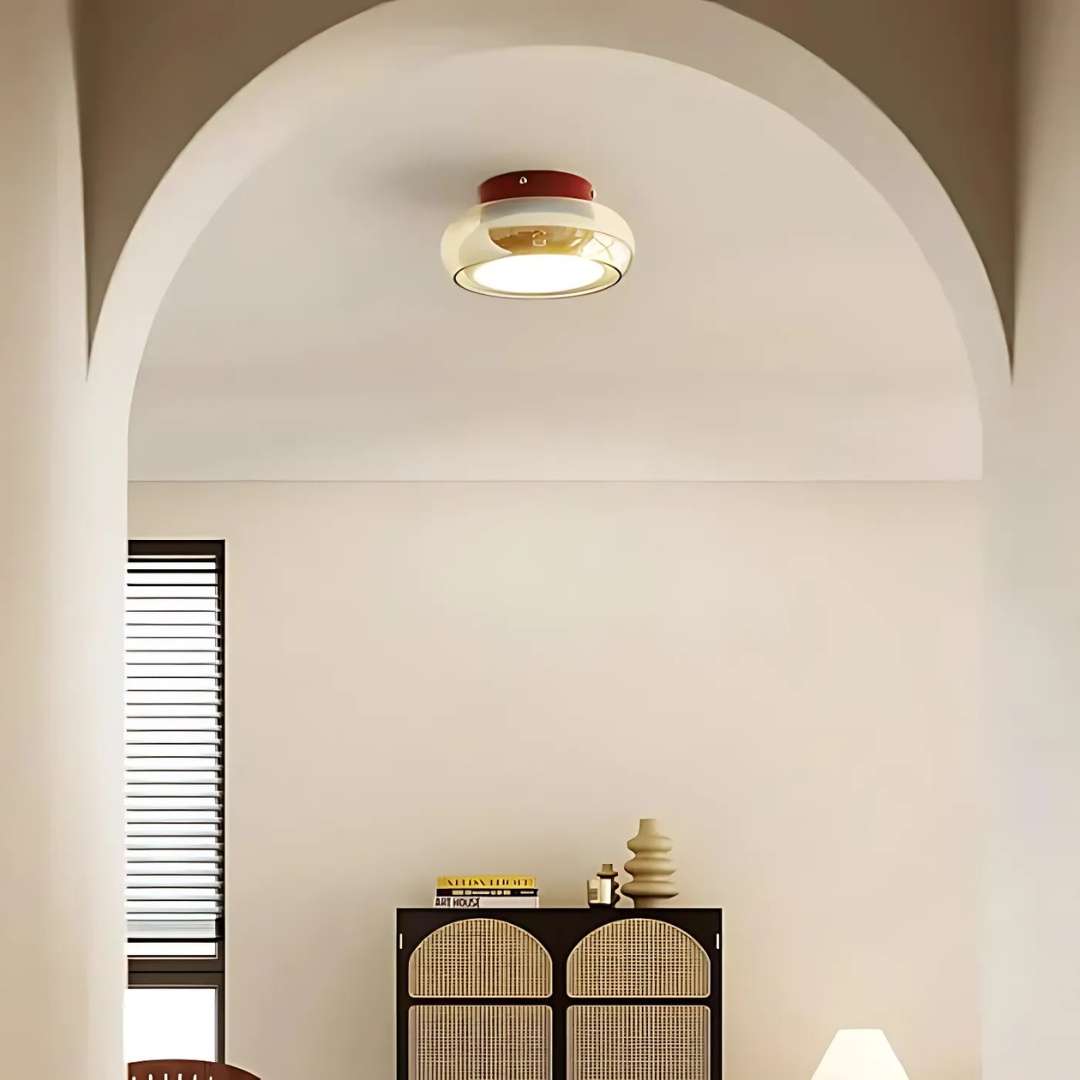 Flush-Mount LED Light Fixture 24W Amber Glass for Small Rooms & Hallways Warm Glow Vintage-Inspired Close-to-Ceiling Lamp for Bedroom Entryw
