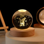 3D Engraved Crystal Planet Sphere Night Light on Wood Base USB Powered Desk Lamp Warm White LED Glow for Bedroom Living Room Nursery Space