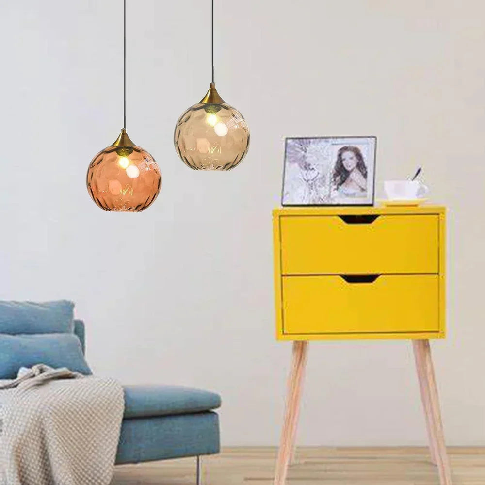 Textured Glass Globe Hanging Light 7.9 Inch Dining Room Island Fixture Adjustable Height Modern Sphere Pendant Minimalist Ceiling Lamp for K