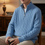 Cable-Knit Quarter-Zip Sweater for Men – 100% Cotton Stand-Collar Pullover for Fall & Winter