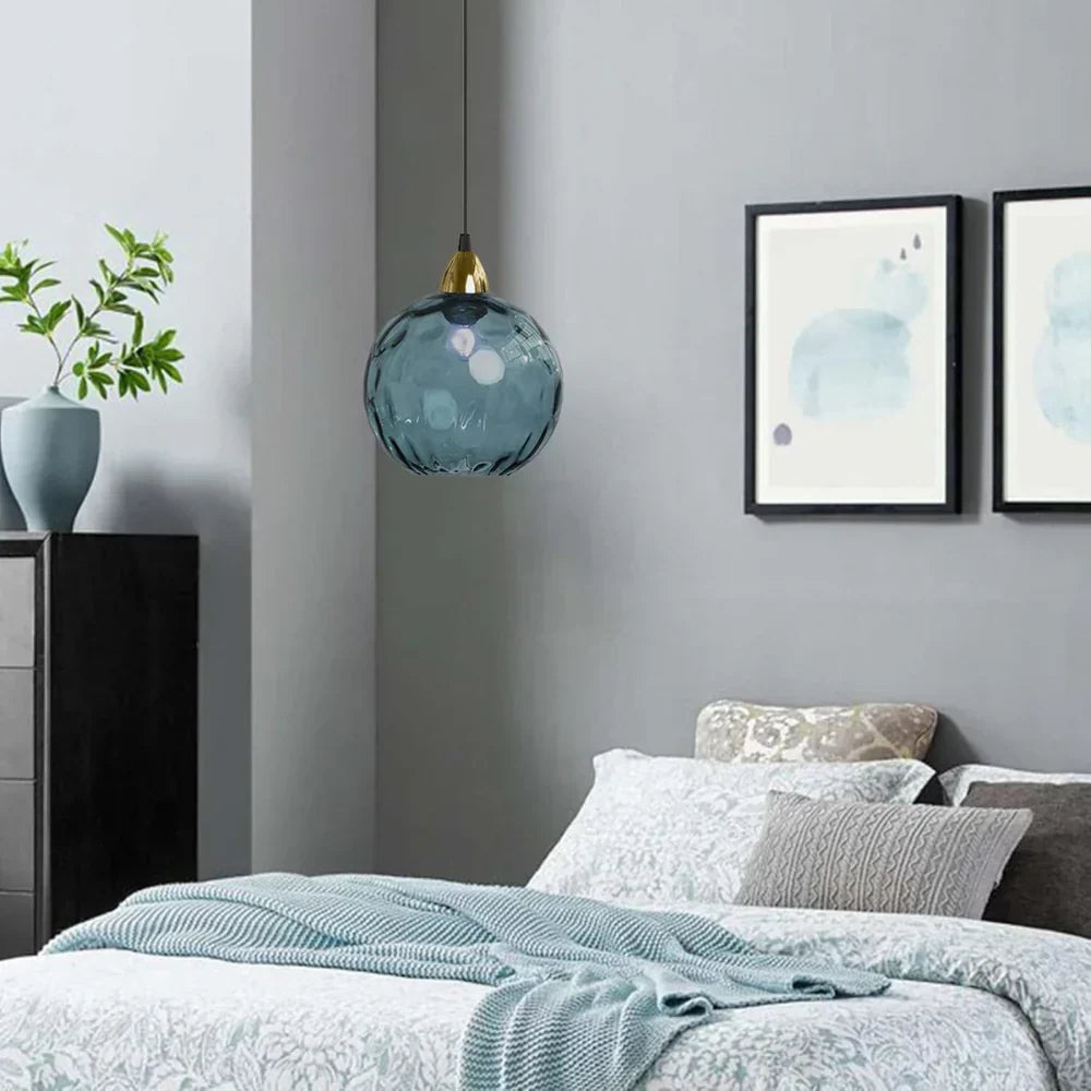 Textured Glass Globe Hanging Light 7.9 Inch Dining Room Island Fixture Adjustable Height Modern Sphere Pendant Minimalist Ceiling Lamp for K