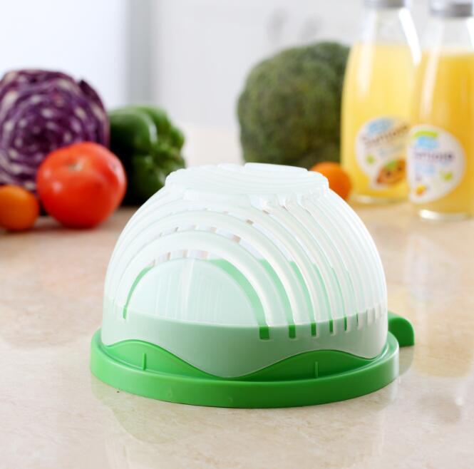 Vegetable Chopper Bowl with Built-In Blade Strainer for Quick Meal Prep Kitchen Salad Maker Dual Function Cutting and Draining
