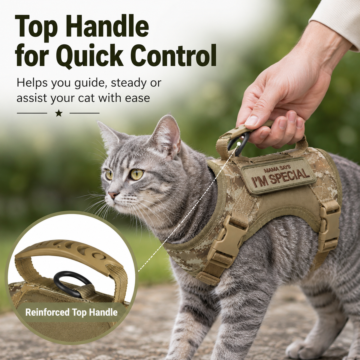 Dotisk Tactical Cat Harness with Leash for Outdoor Walks, Adjustable Escape-Resistant Vest for Cats