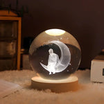 3D Engraved Crystal Planet Sphere Night Light on Wood Base USB Powered Desk Lamp Warm White LED Glow for Bedroom Living Room Nursery Space