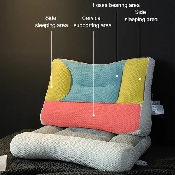Ergonomic Contour Sleep Pillow with Ear Recess for Side & Back Sleepers – Cervical Alignment Support, Breathable Polyester-Soy Fill
