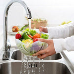 Vegetable Chopper Bowl with Built-In Blade Strainer for Quick Meal Prep Kitchen Salad Maker Dual Function Cutting and Draining