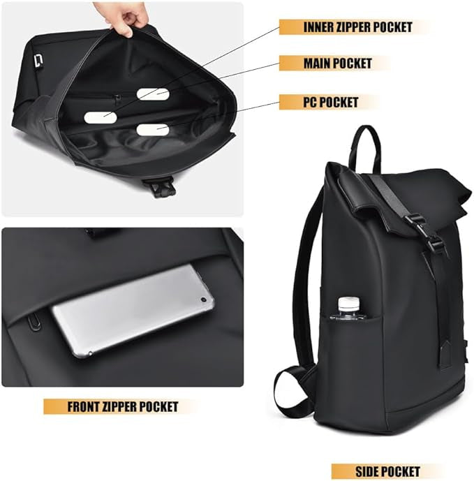 Commuter Backpack with USB Charging Port - Water-Resistant Laptop Bag for Work Travel School - Ergonomic Padded Straps Multi-Compartment