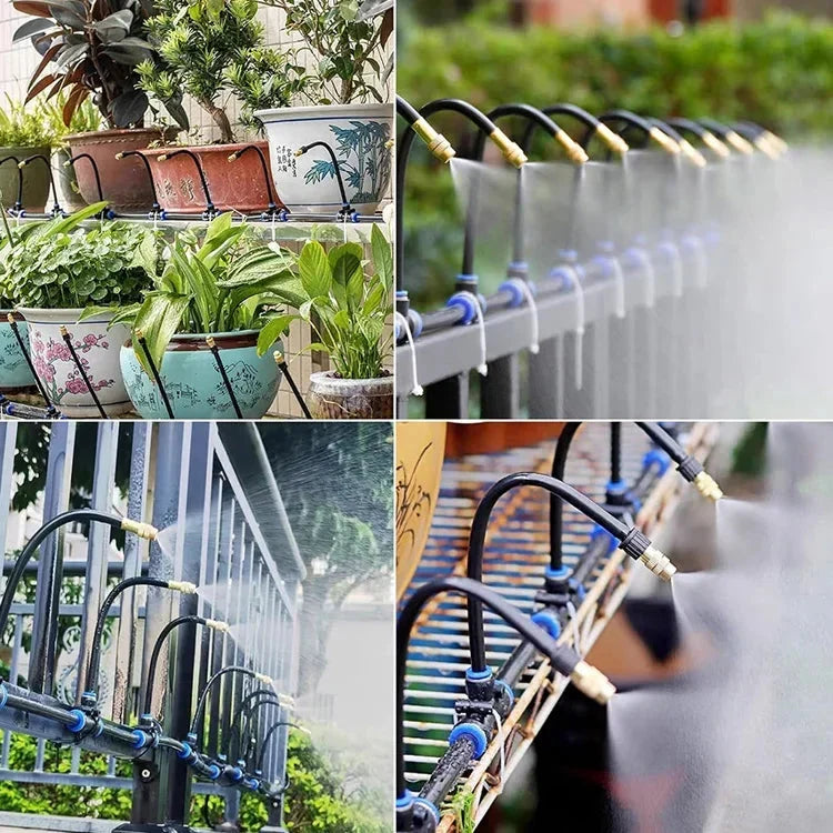 Outdoor Misting System 66 ft with 20 Copper Nozzles – Patio Cooling & Garden Irrigation for Decks, Plants & Greenhouses