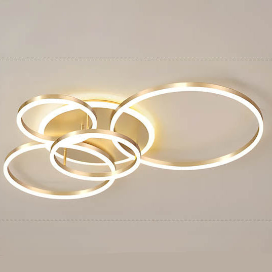LED Ring Chandelier 45 in Aluminum Fixture Warm White Dimmable for Bedroom Living Room Dining Room Modern Flush Mount Multi-Ring Integrated