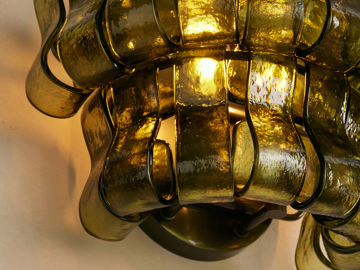 Textured Glass Wall Sconce Light Fixture with Curved Shade for Living Room Bedroom Dining Room | Hardwired 2-Bulb Accent Lighting