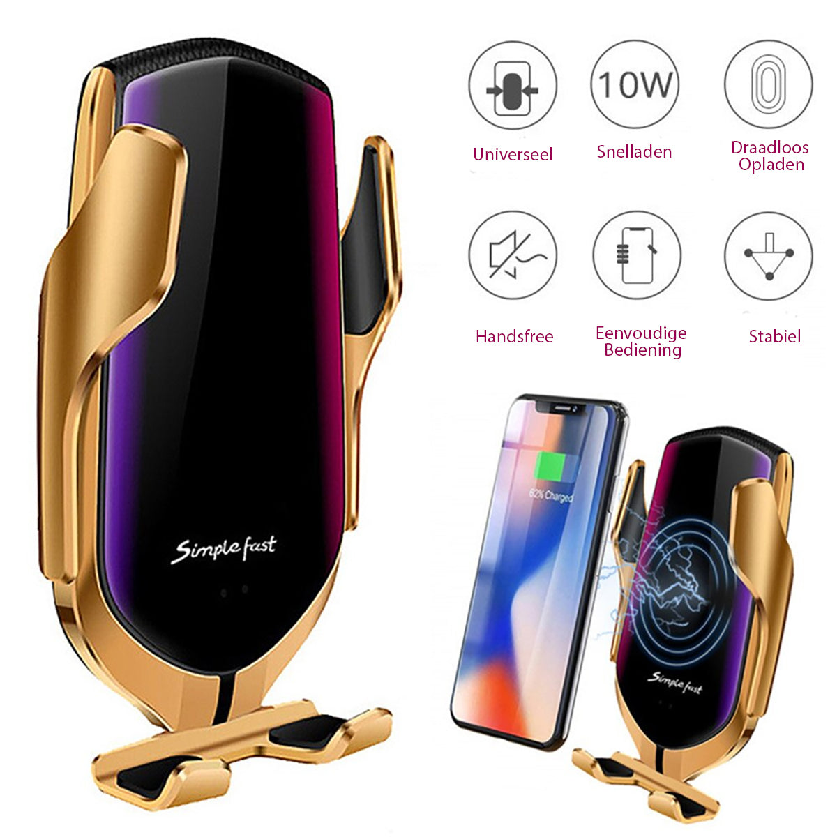 Auto-Grip Wireless Charging Phone Mount for Car Vent - Infrared Sensor, 360° Rotation, Qi Fast Charge Holder