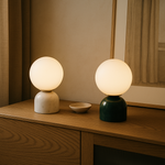 Minimalist Globe Accent Lamp with Natural Stone Base – Frosted Sphere Design for Nightstands, Side Tables & Console Styling – Soft Glow Illu