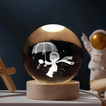3D Engraved Crystal Planet Sphere Night Light on Wood Base USB Powered Desk Lamp Warm White LED Glow for Bedroom Living Room Nursery Space