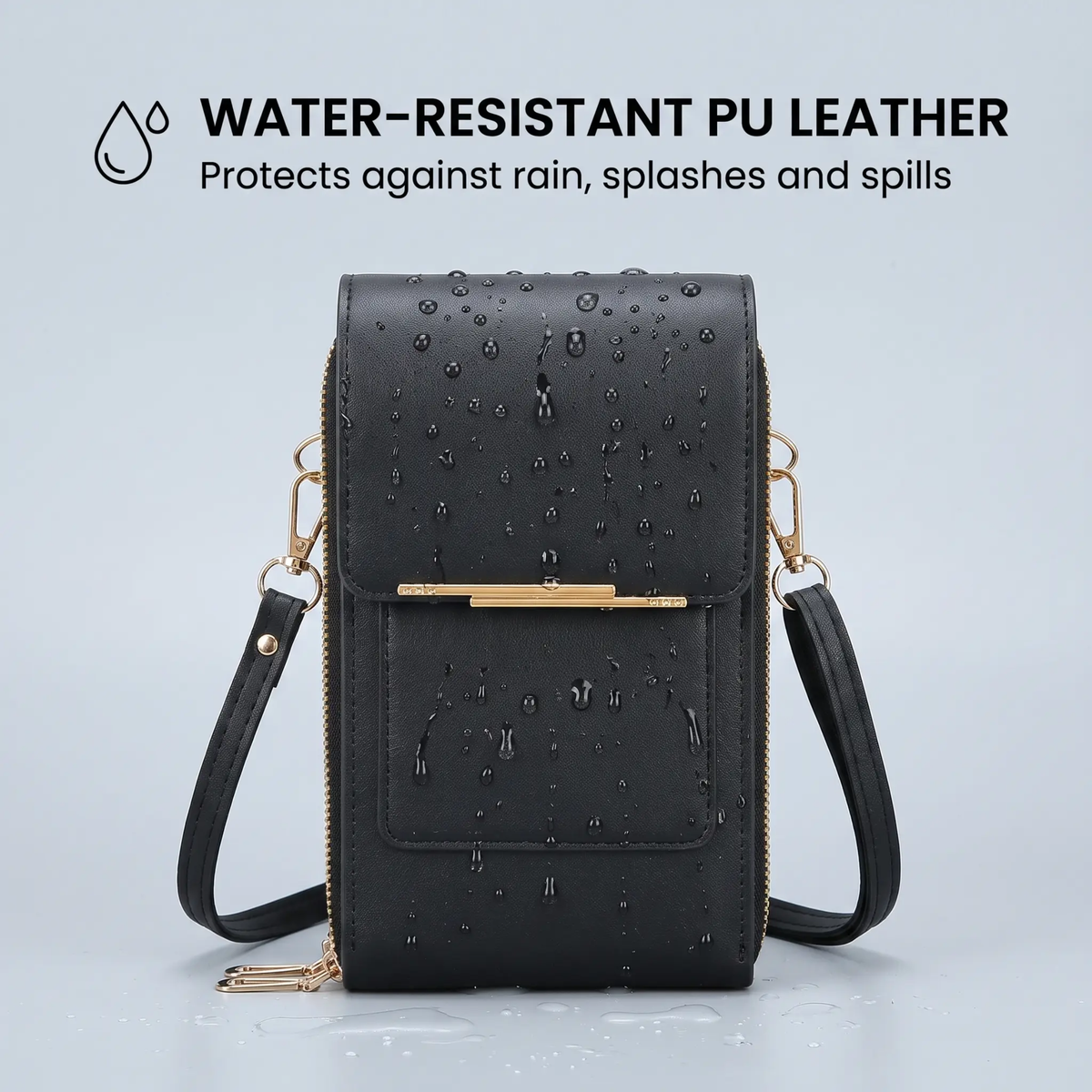 Touchscreen Crossbody Phone Wallet with RFID Blocking for Cards & Cash – Water-Resistant PU Leather Mini Purse Holds 6.7 in Smartphones