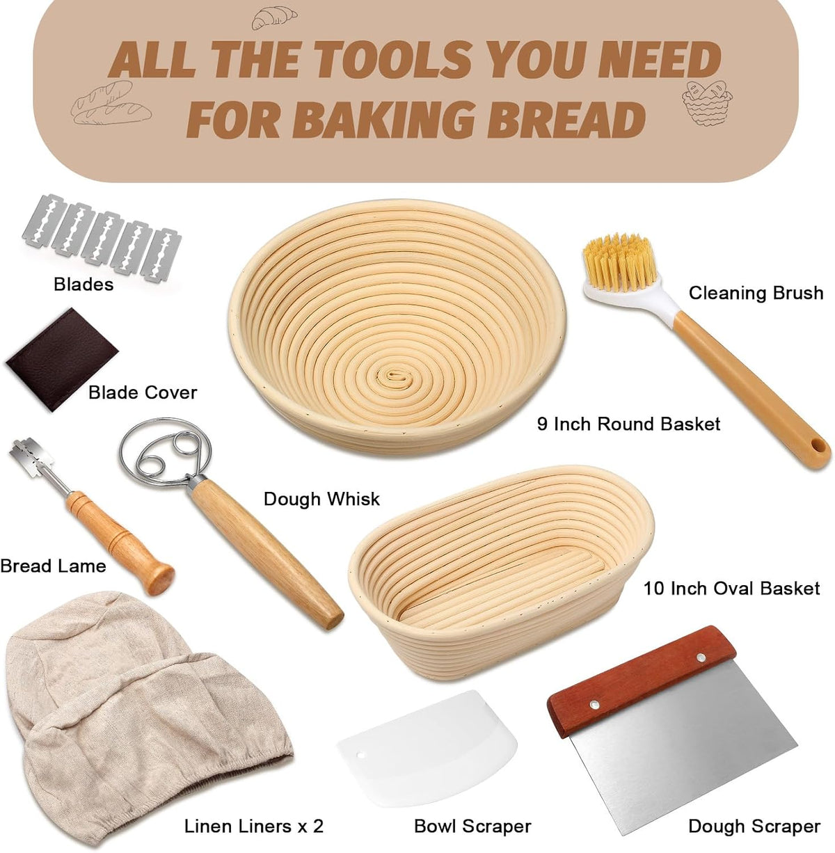 Sourdough Proofing Basket Gift Set