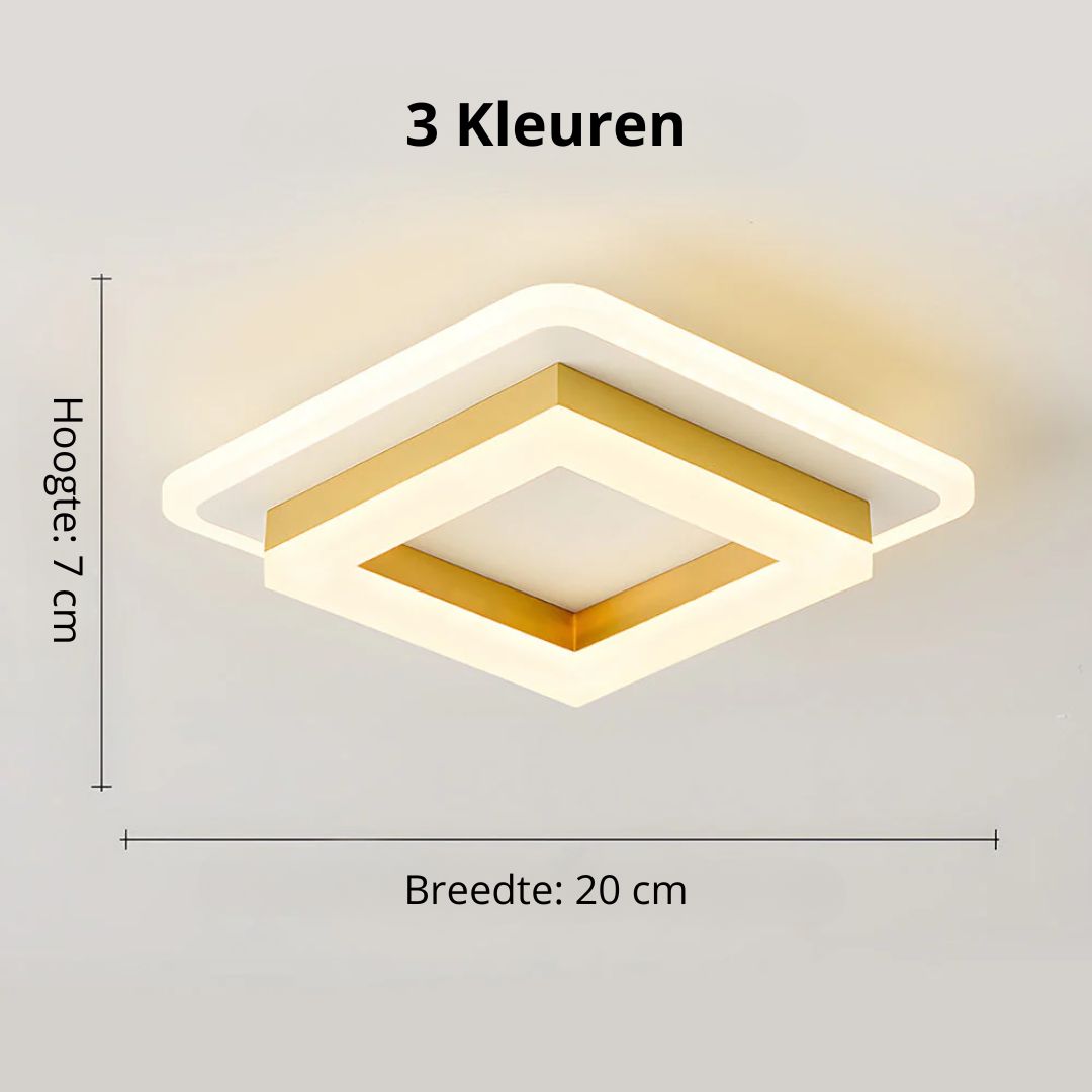 Flush Mount LED Light Fixture Square Layered Design 1920 Lumens for Bedroom Hallway Living Room Kitchen Den Black Gold Finish Contemporary M