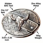 Oval Bull Skull Belt Buckle with Hidden Knife